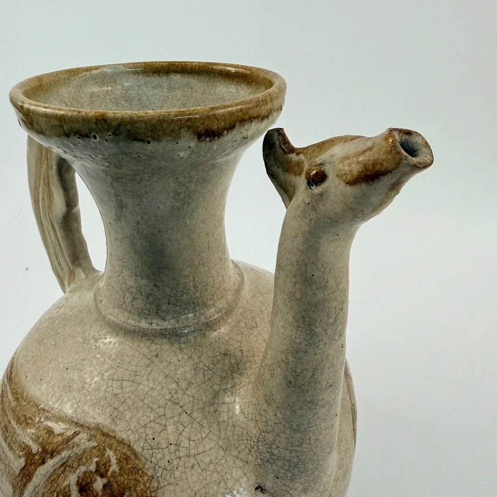 Vintage Thai Sawankhalok Style Bird Ewer Celadon Glaze Pottery Goose Pitcher 8